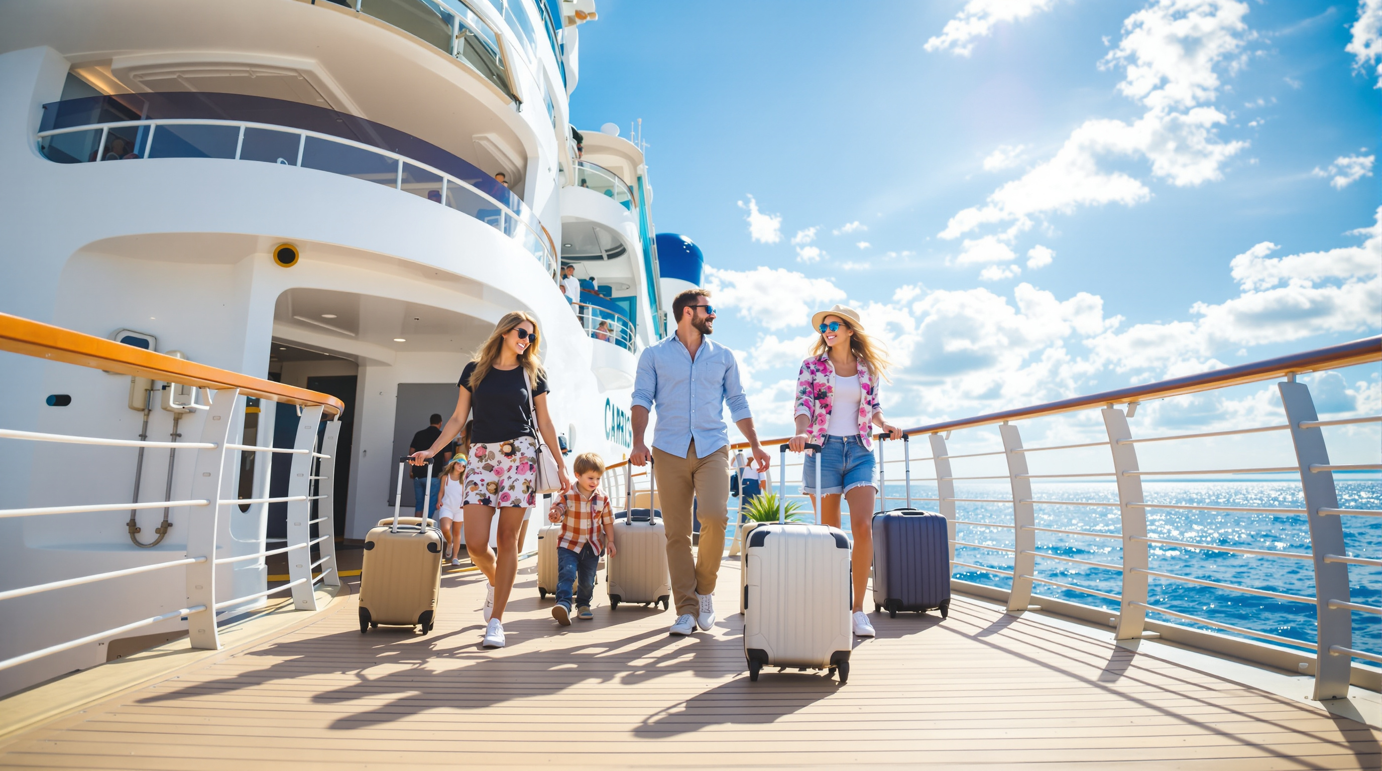 Family boarding cruise ship
